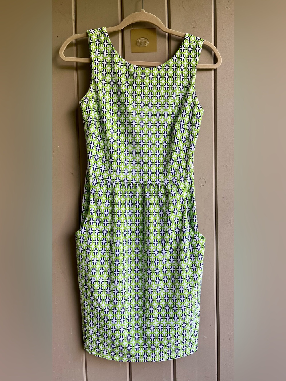 JUDE CONNALLY MARY PAT
DRESS S Green Geometric
Shift Dress Preppy Coastal
Resort